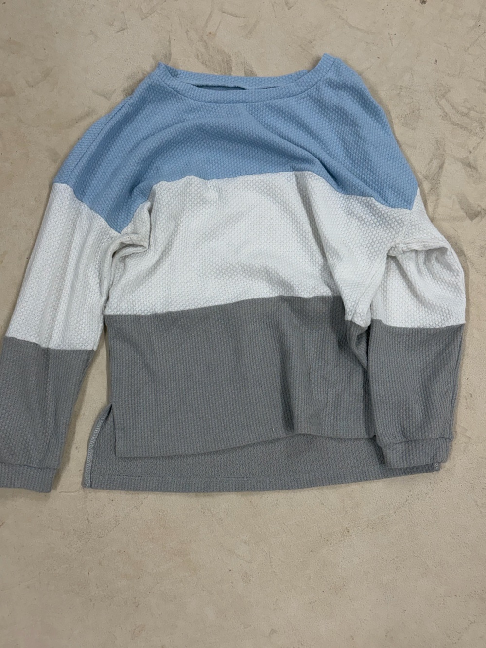 Light Blue, White & Gray Colorblock Waffle-Knit Pullover sweater